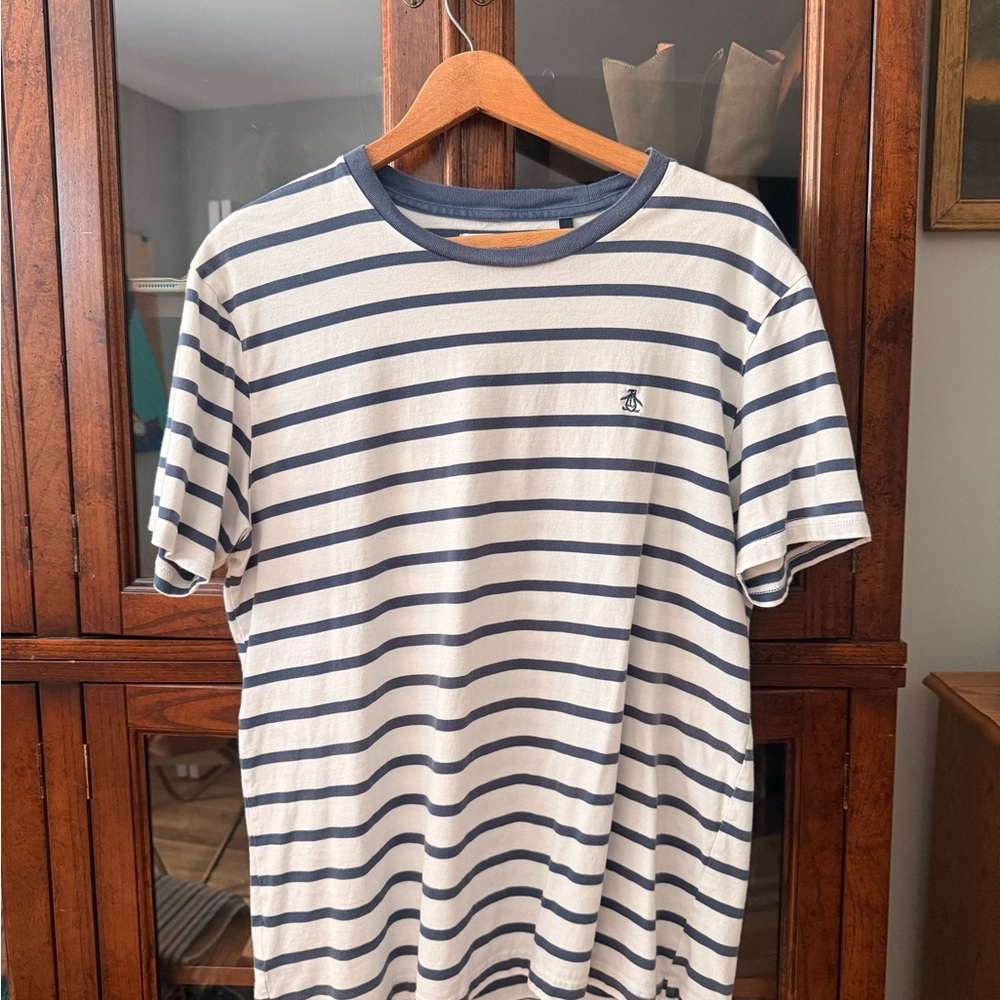 Vintage Penguin Blue & White Striped Crew Tee